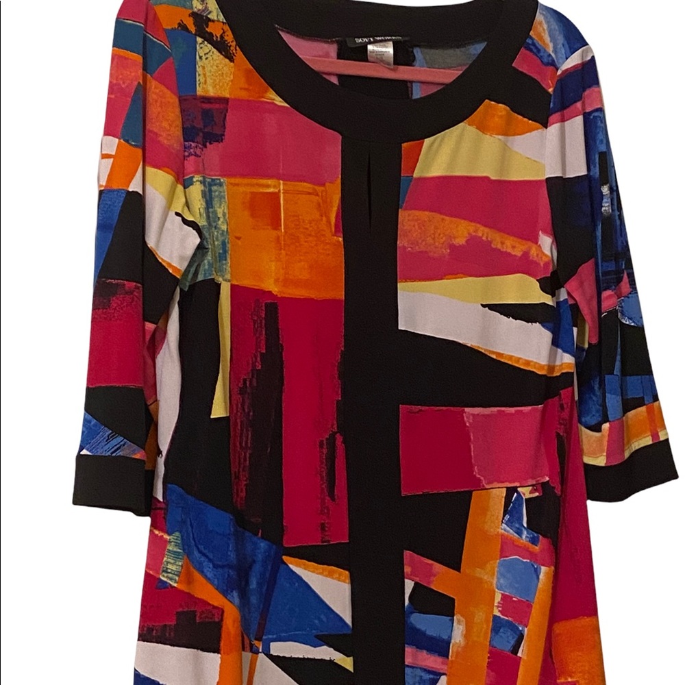 Soft Works Pullover Top Size Large Color Block Black Trim Boho Black Trim Tunic